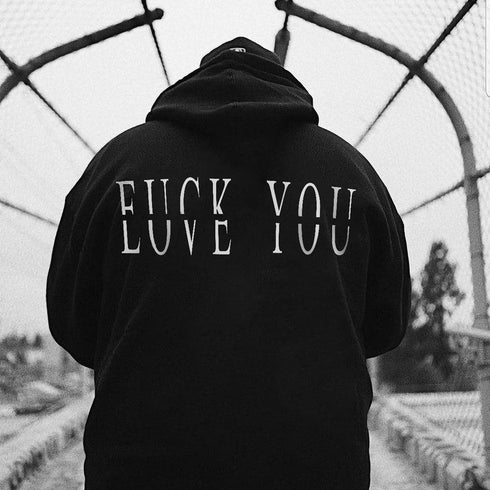 Men's Love You Fk You Printed Gym Hoodie